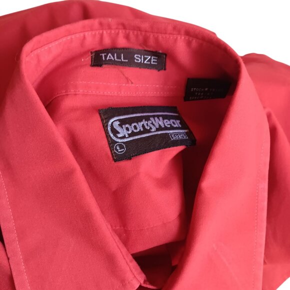 Vintage Men's Tall Large Shirt 1970s Sears Ruby Red Groovy Businessman - Picture 3 of 5